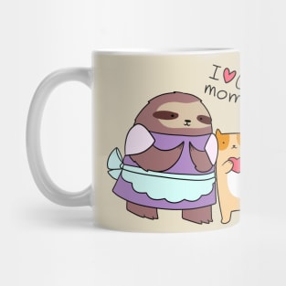 I Love U Mom Sloth and Cat Mug